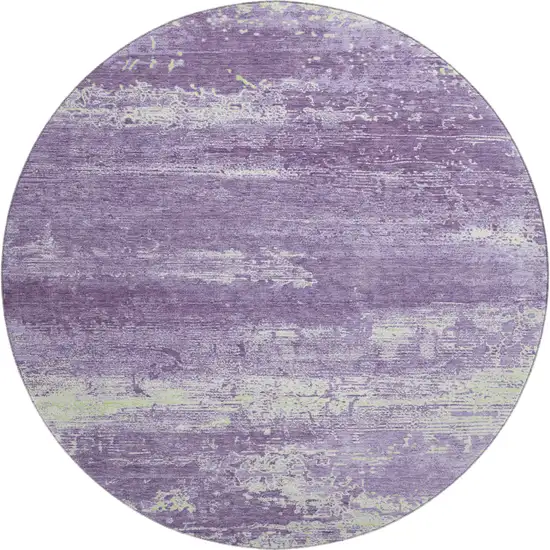 8' Purple And Ivory Abstract Washable Round Rug With UV Protection Photo 1