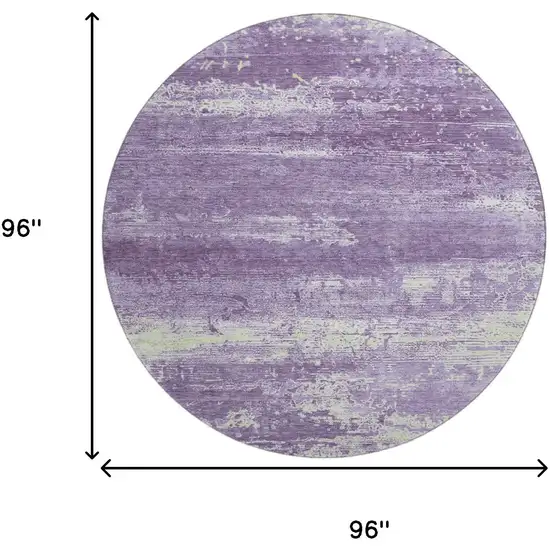 8' Purple And Ivory Abstract Washable Round Rug With UV Protection Photo 9