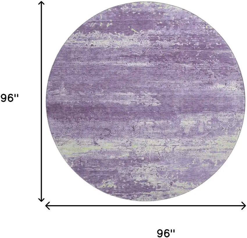 8' Purple And Ivory Abstract Washable Round Rug With UV Protection Photo 9