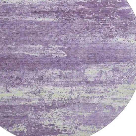 8' Purple And Ivory Abstract Washable Round Rug With UV Protection Photo 2