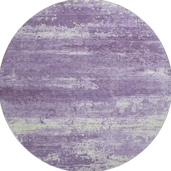 8' Purple And Ivory Abstract Washable Round Rug With UV Protection Photo 3