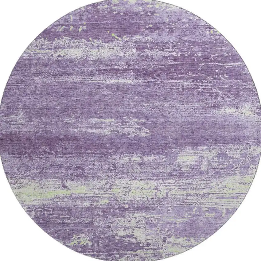 8' Purple And Ivory Abstract Washable Round Rug With UV Protection Photo 3