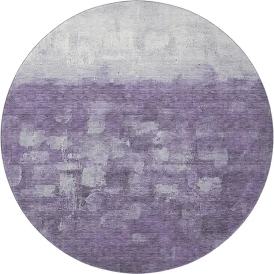 8' Purple And Ivory Abstract Washable Round Rug With UV Protection Photo 4