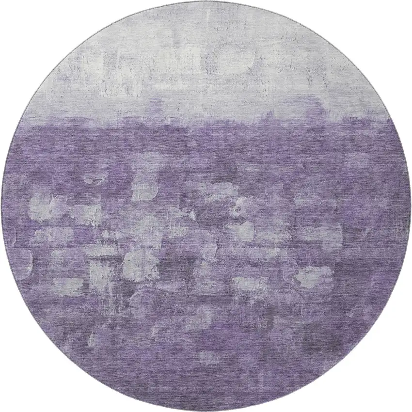 8' Purple And Ivory Abstract Washable Round Rug With UV Protection Photo 4