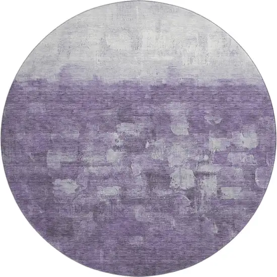 8' Purple And Ivory Abstract Washable Round Rug With UV Protection Photo 1