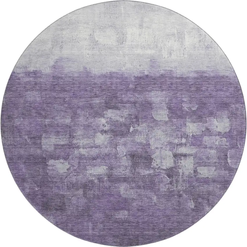 8' Purple And Ivory Abstract Washable Round Rug With UV Protection Photo 1