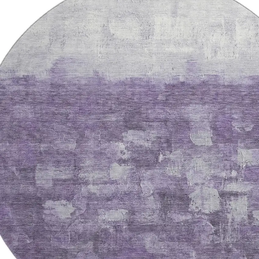 8' Purple And Ivory Abstract Washable Round Rug With UV Protection Photo 3