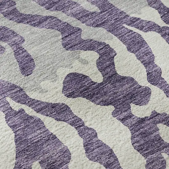 8' Purple And Ivory Animal Print Washable Round Rug With UV Protection Photo 9