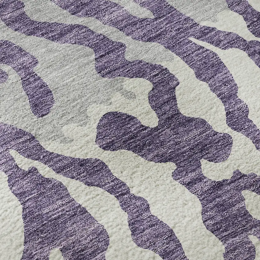 8' Purple And Ivory Animal Print Washable Round Rug With UV Protection Photo 9