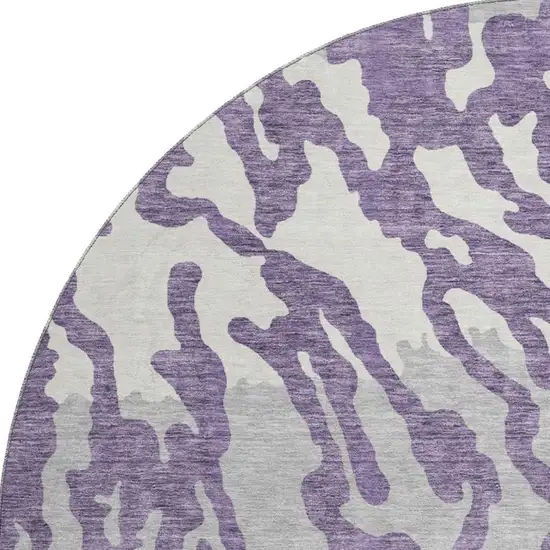 8' Purple And Ivory Animal Print Washable Round Rug With UV Protection Photo 4