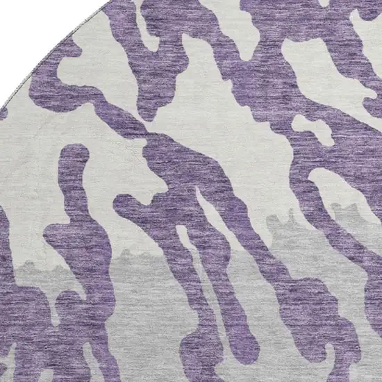 8' Purple And Ivory Animal Print Washable Round Rug With UV Protection Photo 3