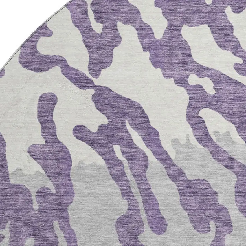 8' Purple And Ivory Animal Print Washable Round Rug With UV Protection Photo 3