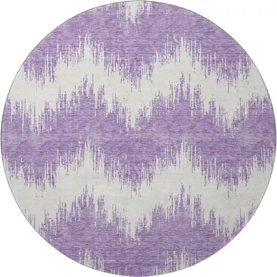 8' Purple And Ivory Chevron Washable Round Rug With UV Protection Photo 4