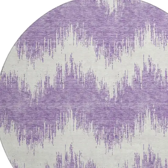 8' Purple And Ivory Chevron Washable Round Rug With UV Protection Photo 3