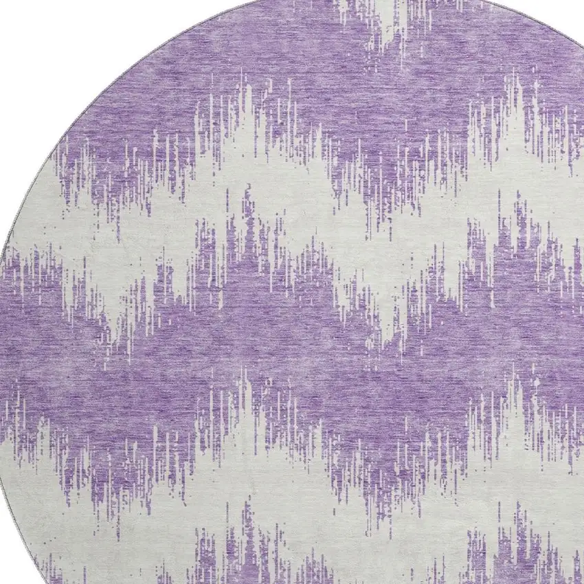 8' Purple And Ivory Chevron Washable Round Rug With UV Protection Photo 3