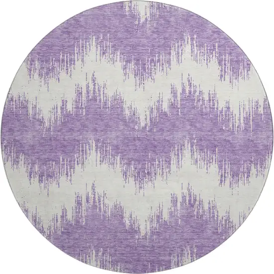 8' Purple And Ivory Chevron Washable Round Rug With UV Protection Photo 1
