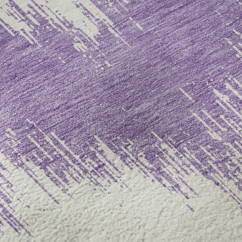 8' Purple And Ivory Chevron Washable Round Rug With UV Protection Photo 9