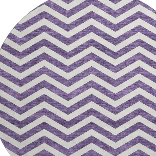 8' Purple And Ivory Chevron Washable Round Rug With UV Protection Photo 2