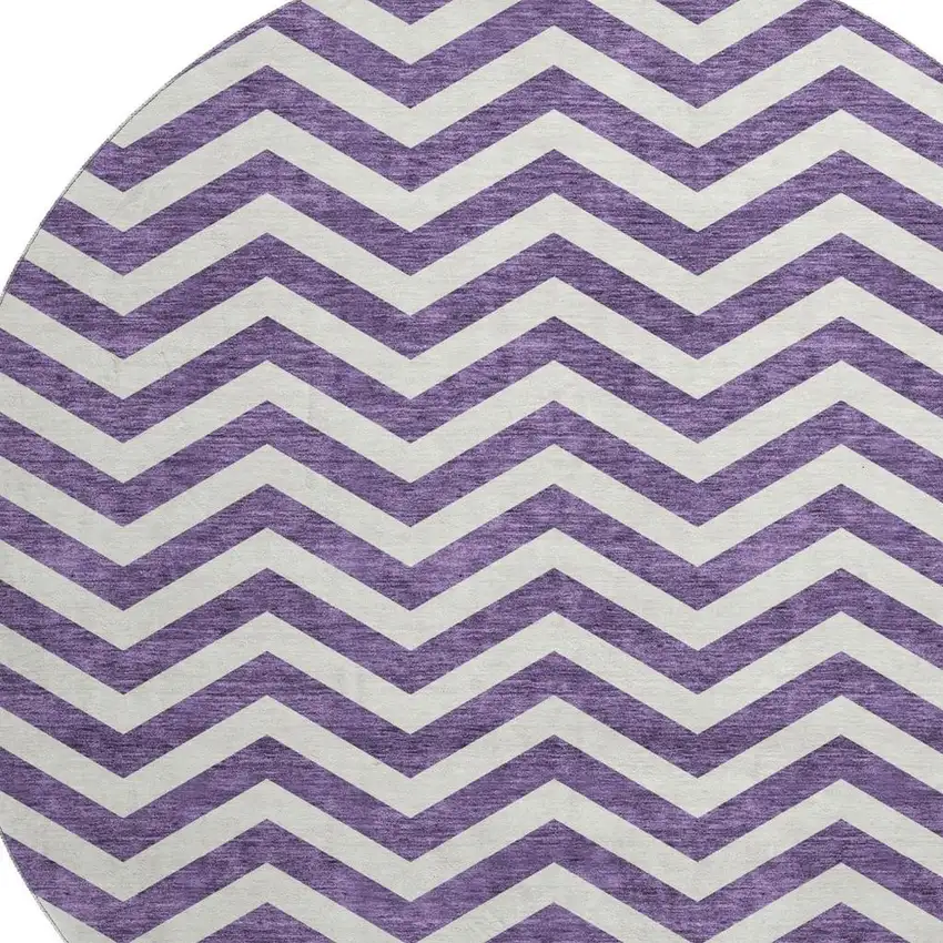8' Purple And Ivory Chevron Washable Round Rug With UV Protection Photo 2