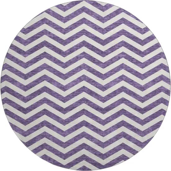 8' Purple And Ivory Chevron Washable Round Rug With UV Protection Photo 1
