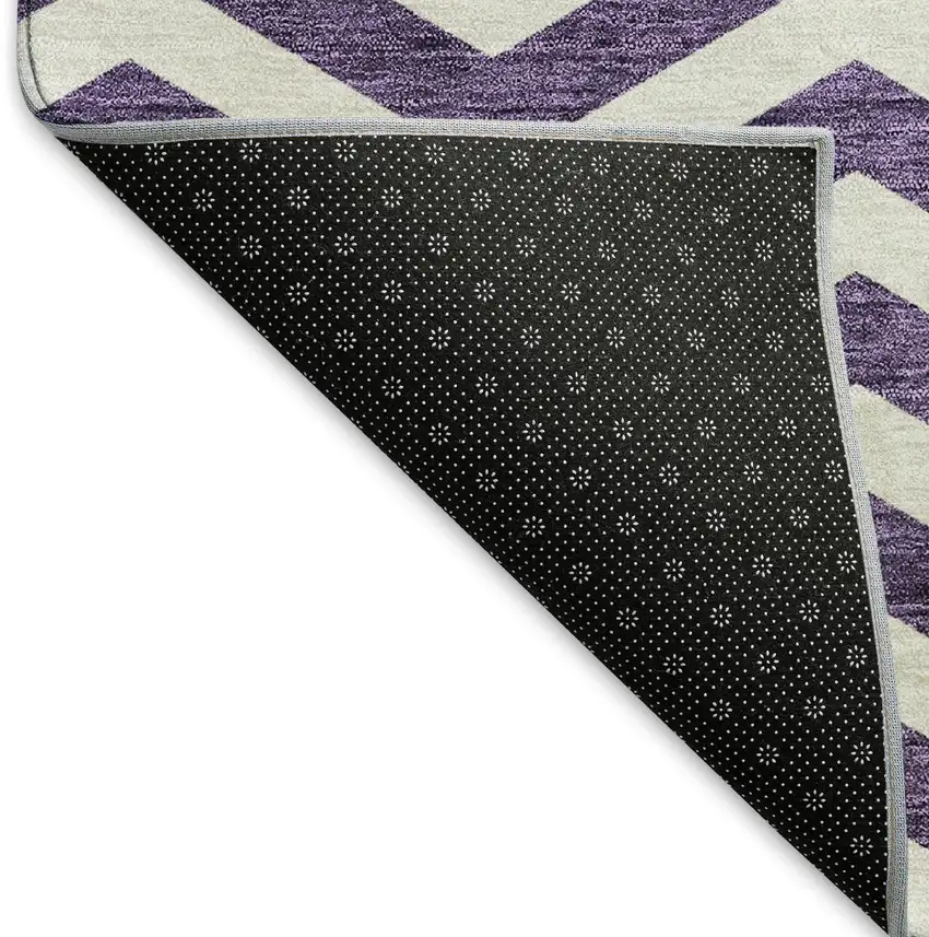 8' Purple And Ivory Chevron Washable Round Rug With UV Protection Photo 5