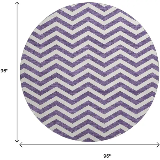 8' Purple And Ivory Chevron Washable Round Rug With UV Protection Photo 9