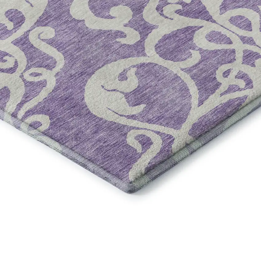 8' Purple And Ivory Damask Washable Round Rug With UV Protection Photo 6