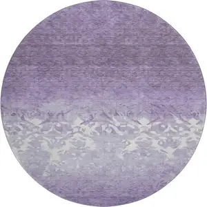 Photo of 8' Purple And Ivory Damask Washable Round Rug With UV Protection