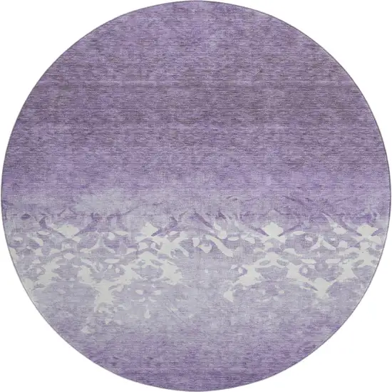 8' Purple And Ivory Damask Washable Round Rug With UV Protection Photo 1