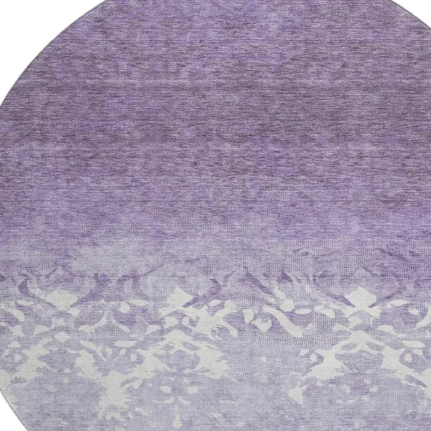 8' Purple And Ivory Damask Washable Round Rug With UV Protection Photo 3