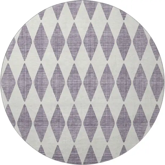 8' Purple And Ivory Diamond Washable Round Rug With UV Protection Photo 3