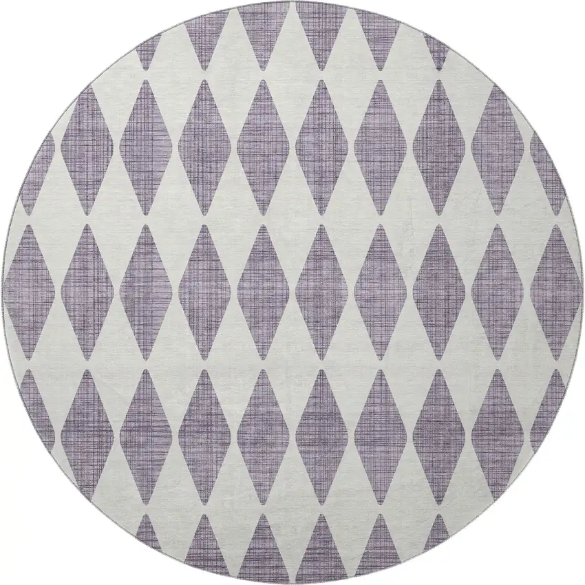 8' Purple And Ivory Diamond Washable Round Rug With UV Protection Photo 3