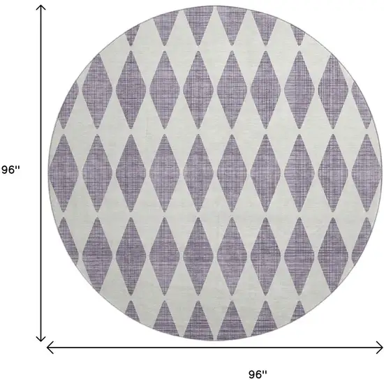 8' Purple And Ivory Diamond Washable Round Rug With UV Protection Photo 9