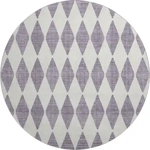Photo of 8' Purple And Ivory Diamond Washable Round Rug With UV Protection