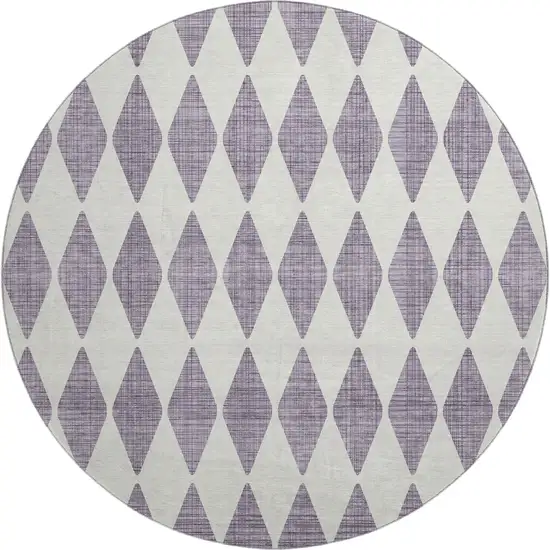 8' Purple And Ivory Diamond Washable Round Rug With UV Protection Photo 1