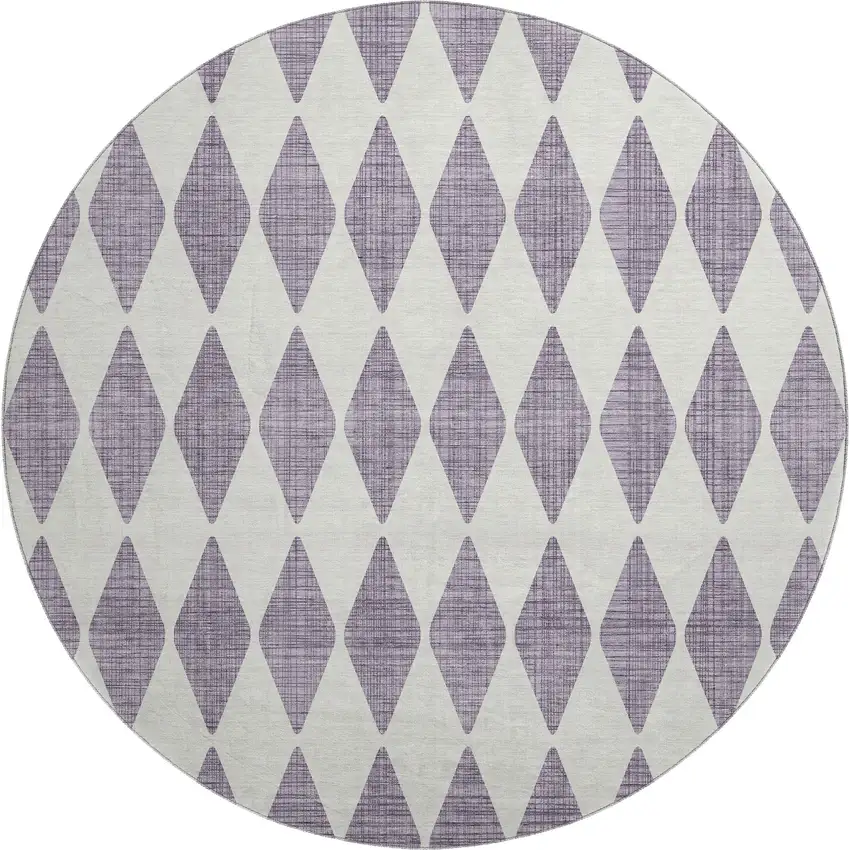 8' Purple And Ivory Diamond Washable Round Rug With UV Protection Photo 1
