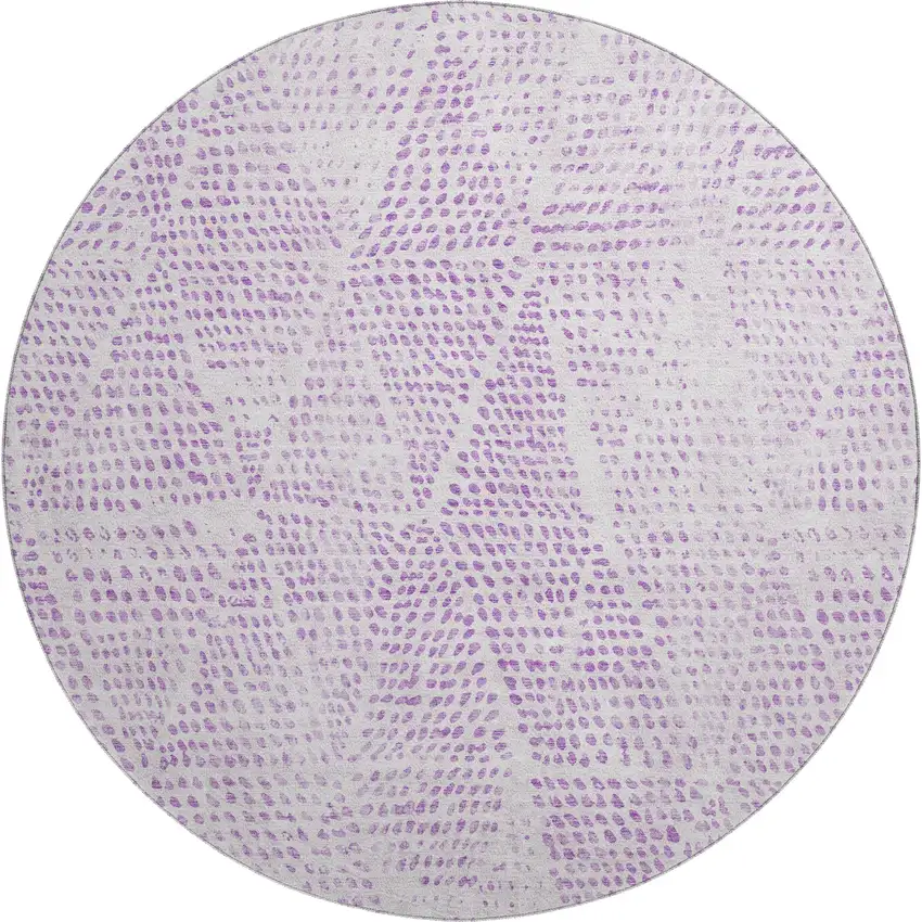 8' Purple And Ivory Diamond Washable Round Rug With UV Protection Photo 1