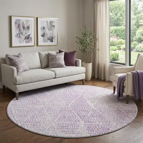 8' Purple And Ivory Diamond Washable Round Rug With UV Protection Photo 1