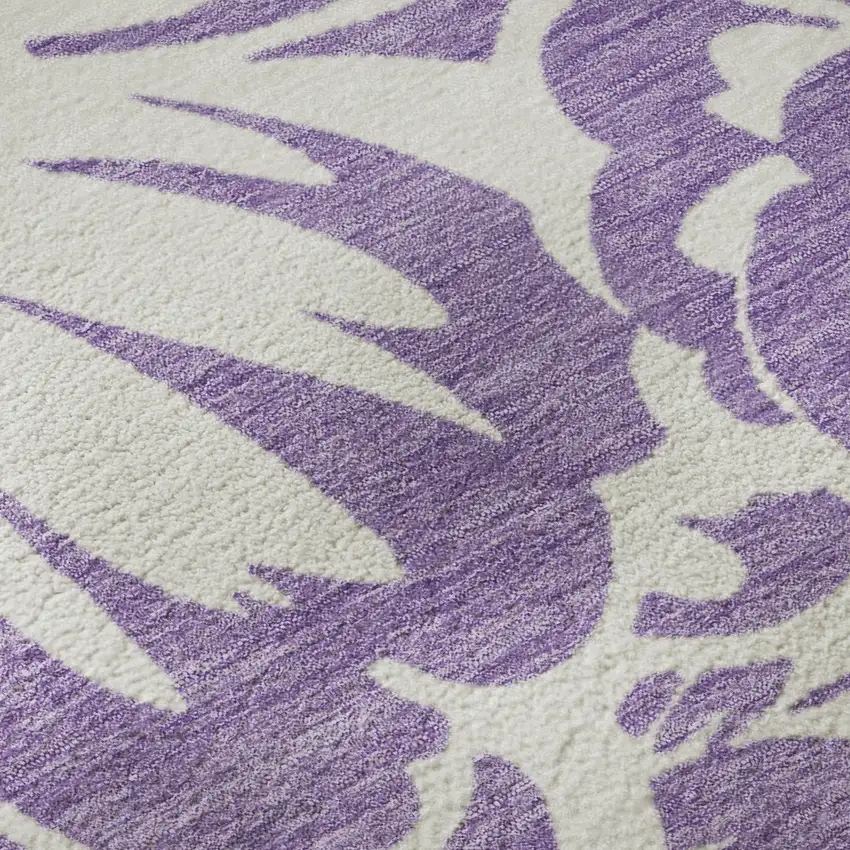 8' Purple And Ivory Floral Washable Round Rug With UV Protection Photo 9