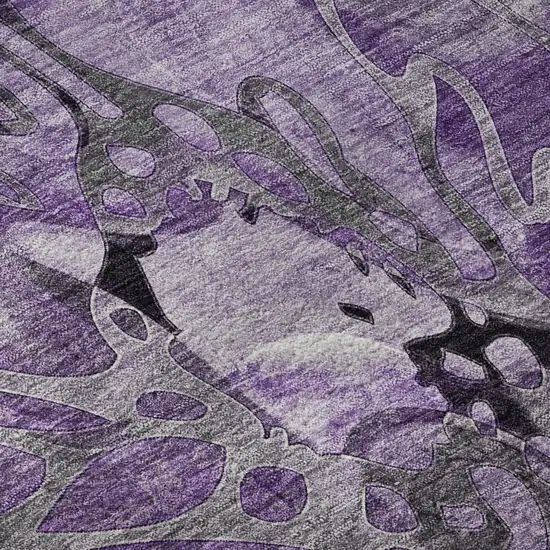 8' Purple And Ivory Floral Washable Round Rug With UV Protection Photo 9