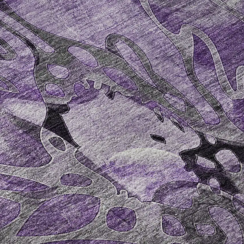 8' Purple And Ivory Floral Washable Round Rug With UV Protection Photo 9