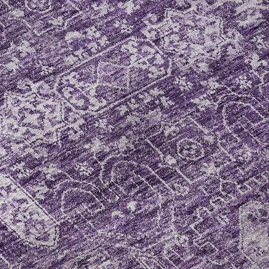 8' Purple And Ivory Floral Washable Round Rug With UV Protection Photo 9