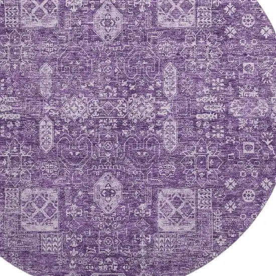 8' Purple And Ivory Floral Washable Round Rug With UV Protection Photo 3