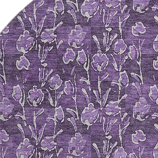 8' Purple And Ivory Floral Washable Round Rug With UV Protection Photo 4