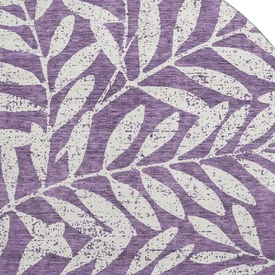 8' Purple And Ivory Floral Washable Round Rug With UV Protection Photo 3