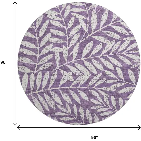 8' Purple And Ivory Floral Washable Round Rug With UV Protection Photo 8