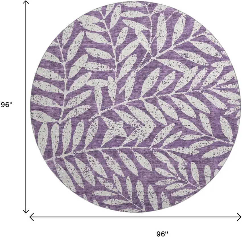 8' Purple And Ivory Floral Washable Round Rug With UV Protection Photo 8