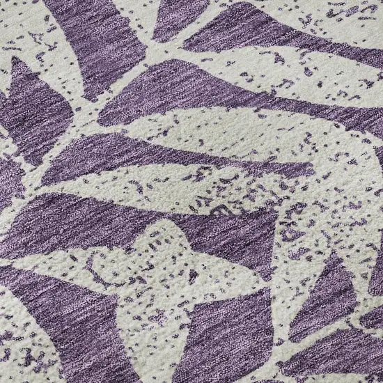 8' Purple And Ivory Floral Washable Round Rug With UV Protection Photo 9