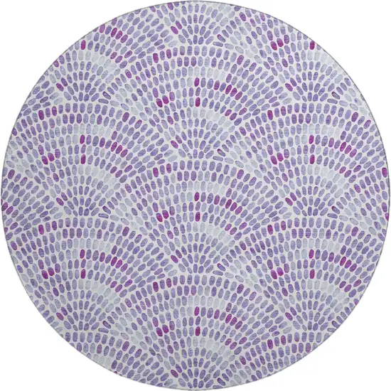 8' Purple And Ivory Geometric Washable Round Rug With UV Protection Photo 1