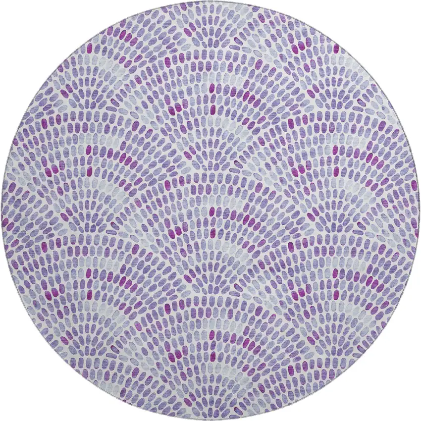 8' Purple And Ivory Geometric Washable Round Rug With UV Protection Photo 1